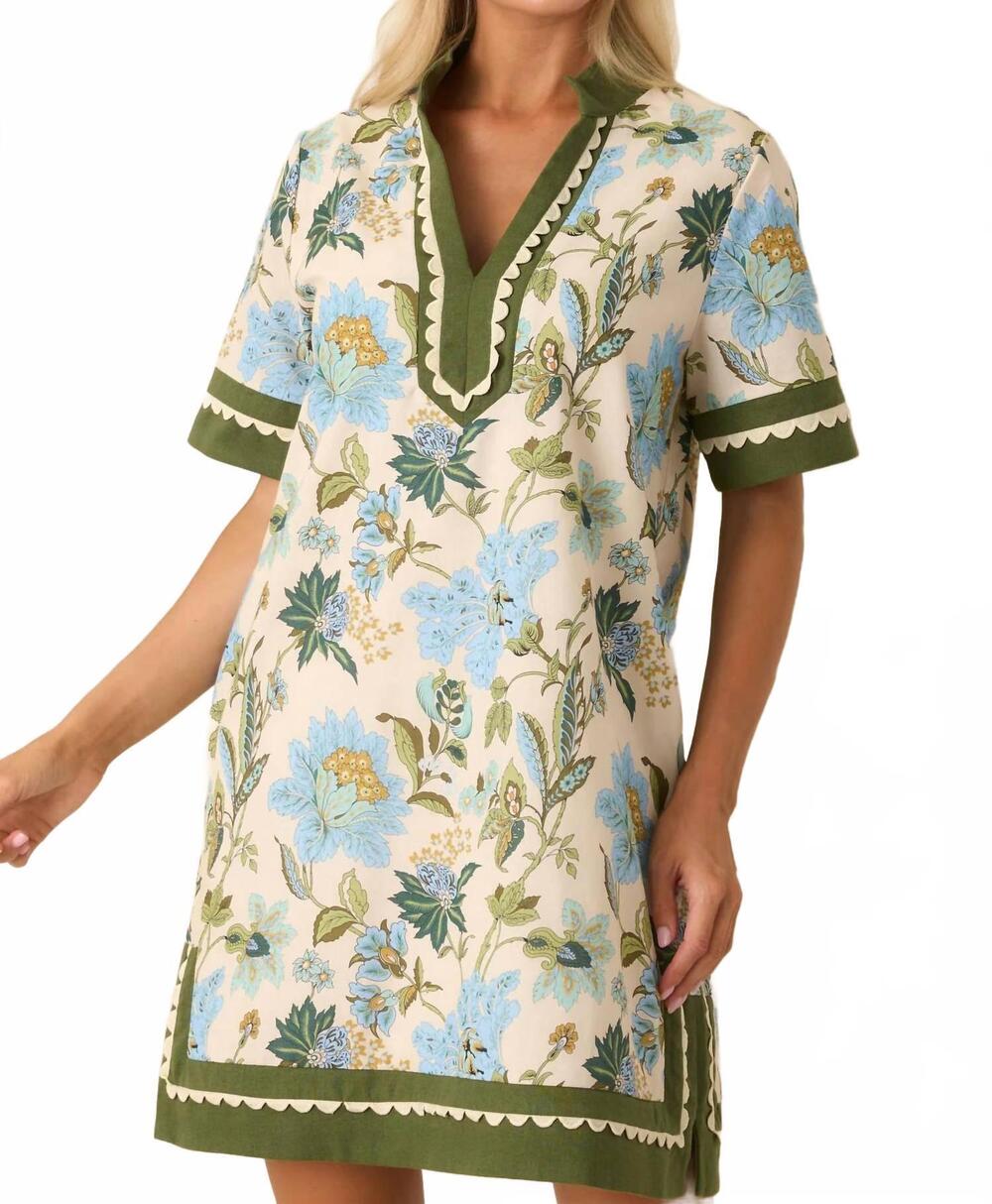 NEW ENTRO floral print cotton mini dress in green multi